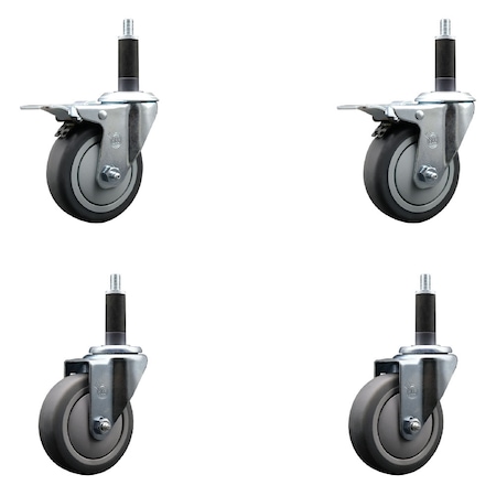 Service Caster 4'' SS Thermoplastic Rubber Swivel 1'' Expanding Stem Caster Set 2 Total Lock Brakes, 4PK SCC-SSEXTTL20S414-TPRB-2-S-2-1